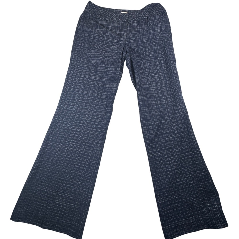 Loft Womens Navy Blue Plaid Career Dress Pants Bootcut Adjustable Waist 10 Curvy